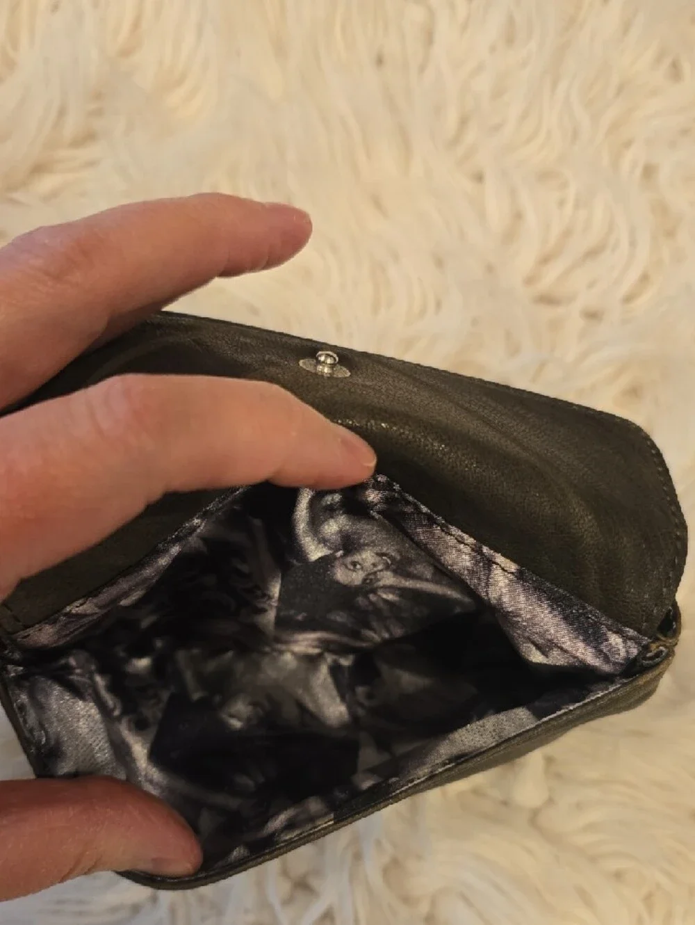 Genuine Gray Leather Zip Wallet with Front Pocket